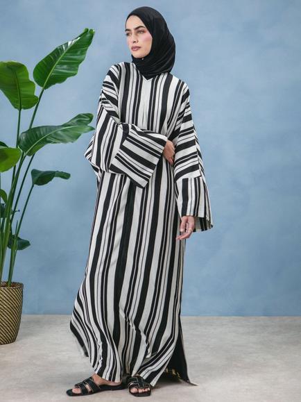 Aab Stripe Single Pleat Kaftan, White/Multi - view 2, White/Multi