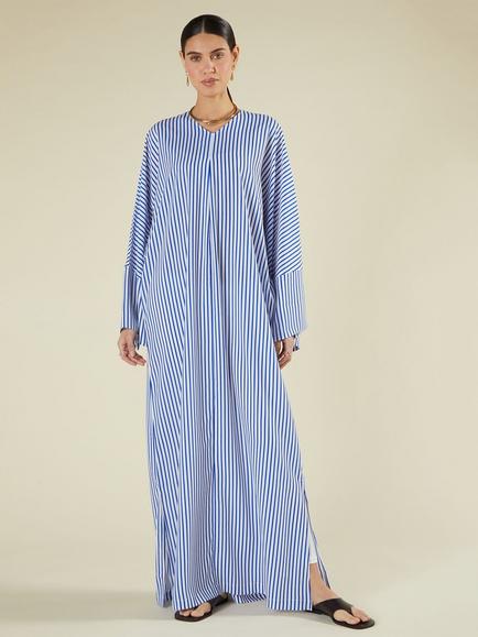 Aab Stripe Single Pleat Kaftan, Blue/Multi, Blue/Multi