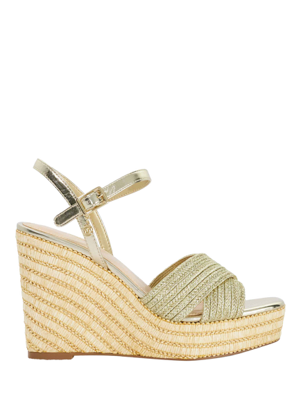 Dune London Kava Raffia Wedge Heel Sandals, Gold, Gold