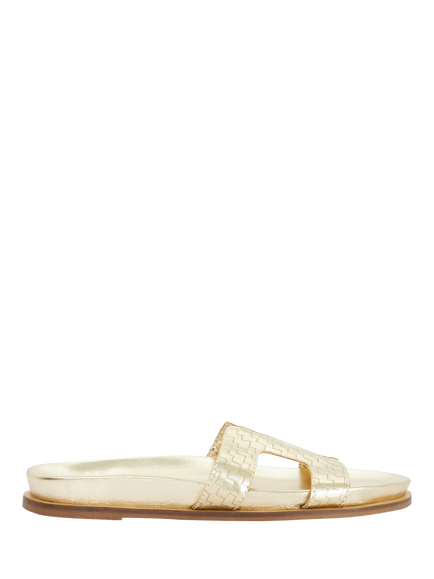 Dune London Larow Leather Slider Sandals, Gold, Gold