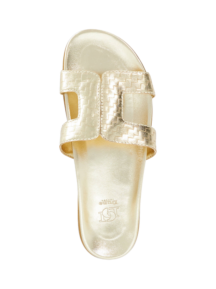 Dune London Larow Leather Slider Sandals, Gold - view 2, Gold