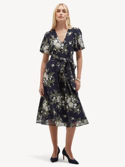 Hobbs Ira Floral Embroidered Dress, Blue, Blue