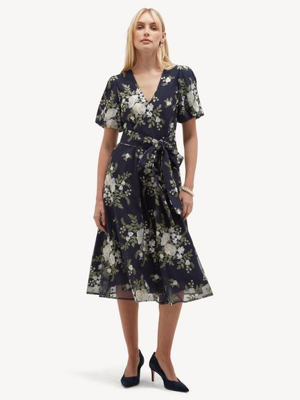 Hobbs Ira Floral Embroidered Dress, Blue, Blue