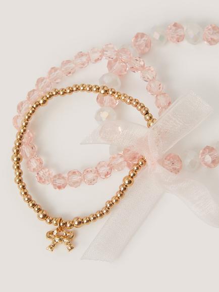 Monsoon Kids' Beaded Organza Bracelet, Set of 3, Pink - view 2, Pink