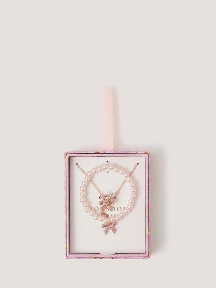Monsoon Kids' Bow Pearl Jewellery Set, Rose Gold, Rose Gold