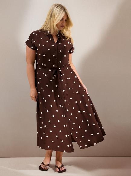Live Unlimited Curve Polka Dot Print Midaxi Shirt Dress, Brown, Brown