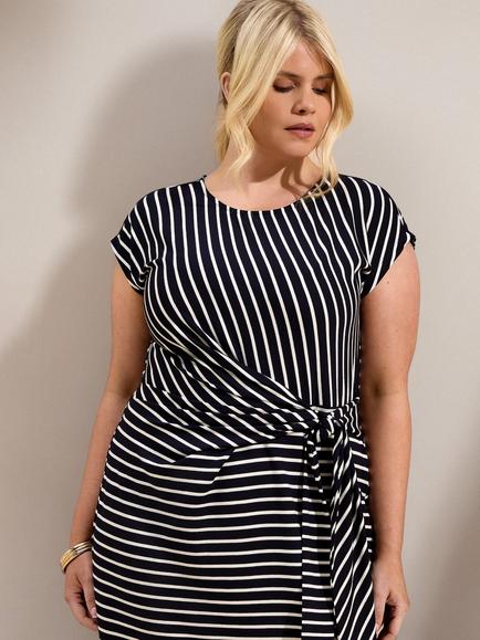 Live Unlimited Curve Stripe Jersey Side Tie Maxi Dress, Blue - view 2, Blue
