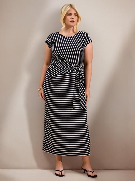 Live Unlimited Curve Petite Stripe Jersey Side Tie Maxi Dress, Blue, Blue