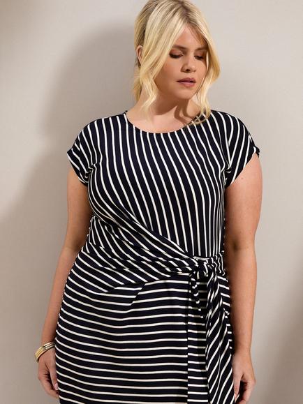 Live Unlimited Curve Petite Stripe Jersey Side Tie Maxi Dress, Blue - view 2, Blue
