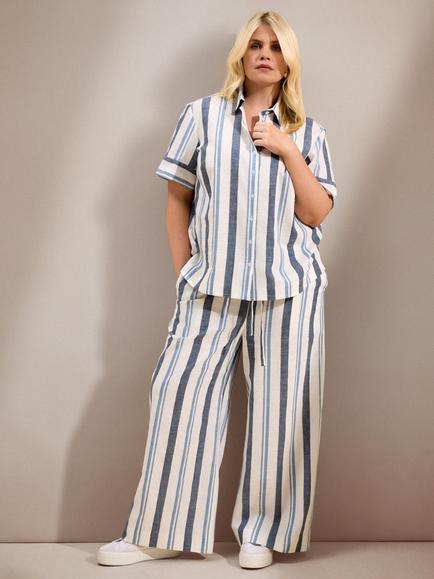 Live Unlimited Curve Cotton Rich Stripe Relaxed Shirt, Blue, Blue
