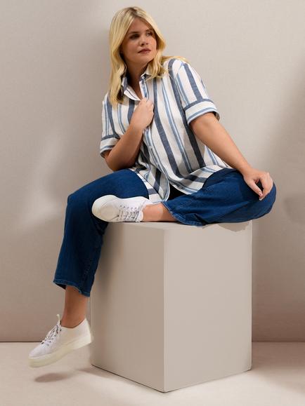 Live Unlimited Curve Cotton Rich Stripe Relaxed Shirt, Blue - view 2, Blue