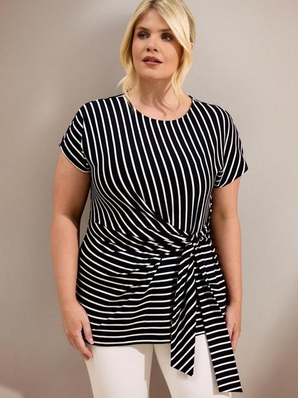 Live Unlimited Curve Stripe Jersey Side Tie Top, Blue, Blue