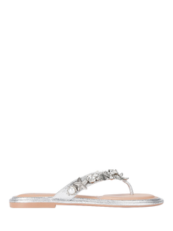 Carvela Marina Embellished Open Toe Flat Sandals, Silver, Silver