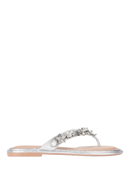 Carvela Marina Embellished Open Toe Flat Sandals, Silver, Silver