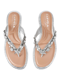 Carvela Marina Embellished Open Toe Flat Sandals, Silver - view 2, Silver