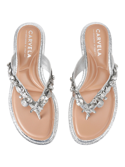 Carvela Marina Embellished Open Toe Flat Sandals, Silver - view 2, Silver