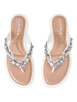 Carvela Marina Embellished Open Toe Flat Sandals, White - view 2, White