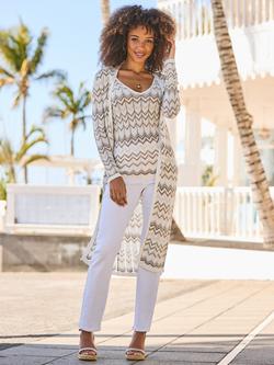 Sosandar Chevron Knit Metallic Open Neck Cardigan, Natural Cream, Natural Cream
