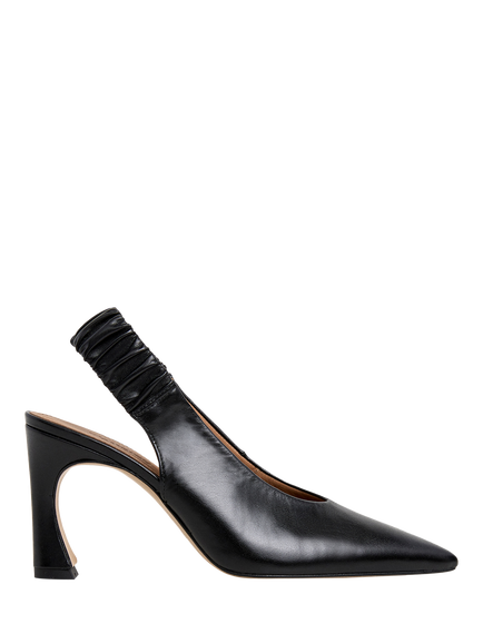 Flattered Lilian Leather Ruched Slingback Court Shoes, Black, Black
