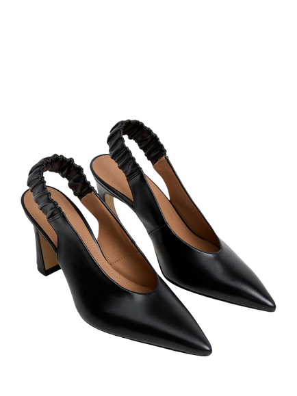 Flattered Lilian Leather Ruched Slingback Court Shoes, Black - view 2, Black