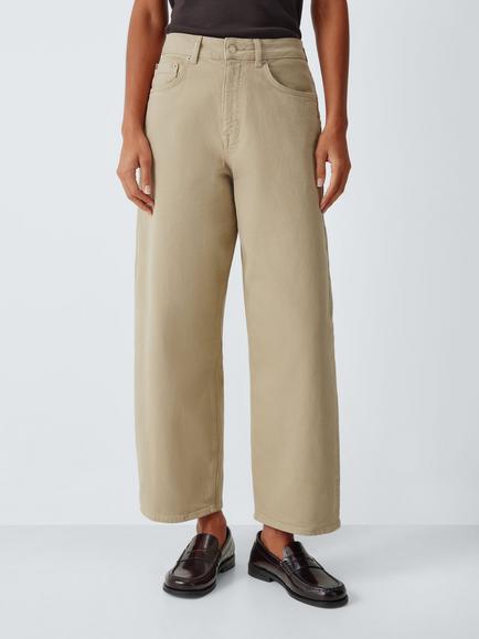 John Lewis Mid Rise Relaxed Straight Leg Jeans, Stone, Stone