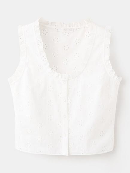 Mango Embroidered Eyelet Ruffle Crop Top, Off White