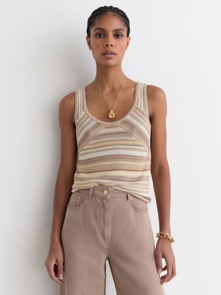 Reiss Miriam Striped Tank Top, Dark Neutral, Dark Neutral