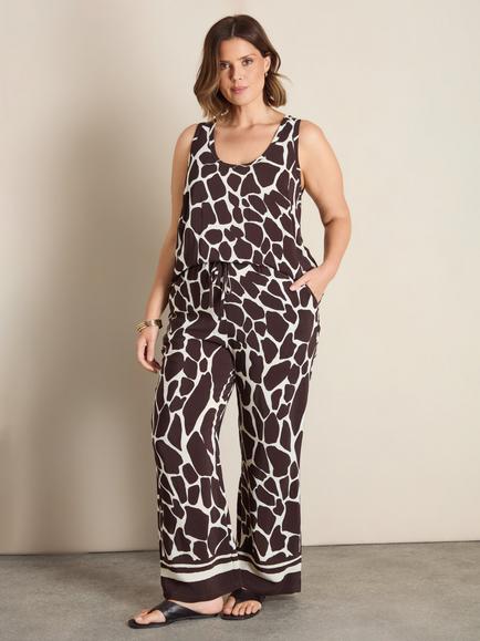 Live Unlimited Curve Animal Print Drawstring Trousers, Brown, Brown