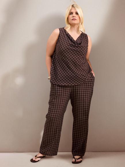 Live Unlimited Curve Check Straight Trousers, Brown, Brown
