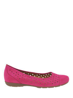 Gabor Ruffle Punch Hole Suede Ballerina Pumps, Pink