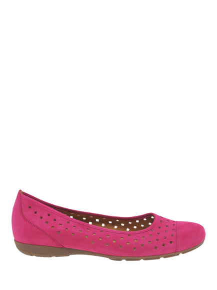 Gabor Ruffle Punch Hole Suede Ballerina Pumps, Pink