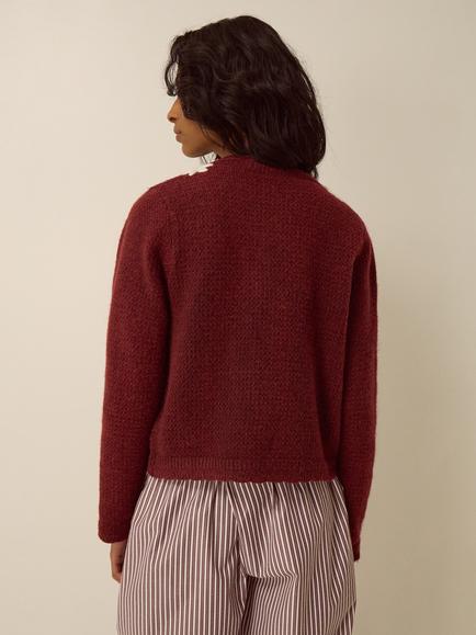 Monsoon Erin Embroidered Cardigan, Burgundy - view 2, Burgundy
