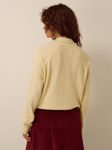 Monsoon  Zip Through Funnel Neck Cardigan, Butter Yellow - view 2, Butter Yellow