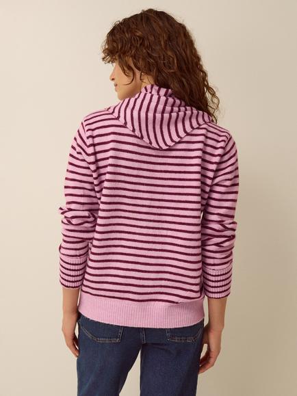 Monsoon Shola Stripe Tie Cardigan, Pink - view 2, Pink