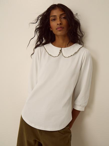 Monsoon Caris Collared Jersey Top, Ivory, Ivory