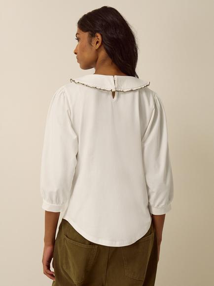 Monsoon Caris Collared Jersey Top, Ivory - view 2, Ivory