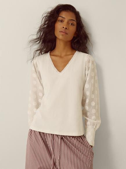 Monsoon Ferne Fabric Mix Top, Ivory, Ivory