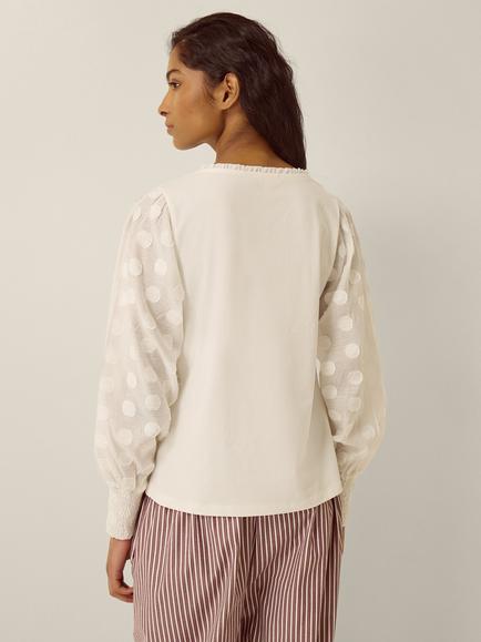 Monsoon Ferne Fabric Mix Top, Ivory - view 2, Ivory