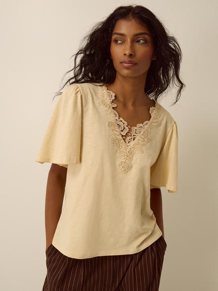 Monsoon Layla Lace Top, Butter Yellow