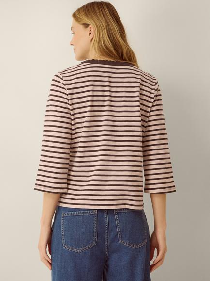 Monsoon Shania Striped Jersey Button Down Top, Blush - view 2, Blush