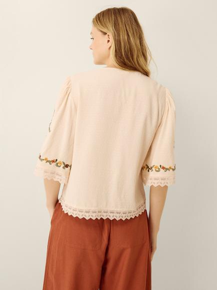 Monsoon Yvette Floral Embroidered Tie Top, Cream - view 2, Cream