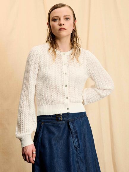 Brora Skye The Lace Knit Cardigan, White, White