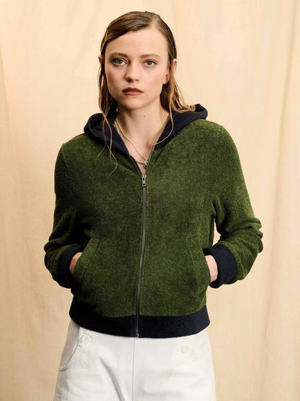 Brora Skye The Organic Cotton Towelling Bomber, Khaki, Khaki