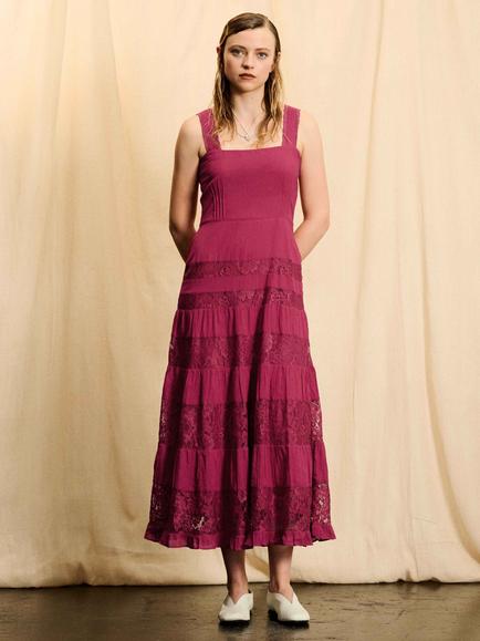 Brora Skye The Cotton and Lace Sleeveless Dress, Raspberry, Raspberry