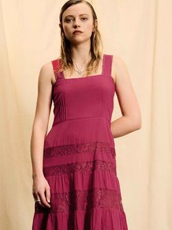 Brora Skye The Cotton and Lace Sleeveless Dress, Raspberry - view 2, Raspberry
