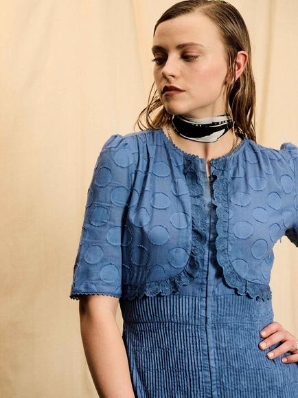 Brora Skye The Cotton Spot Dress, Chambray - view 2, Chambray
