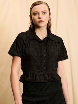 Brora Skye The Cotton Spot Short Sleeve Shirt, Black, Black