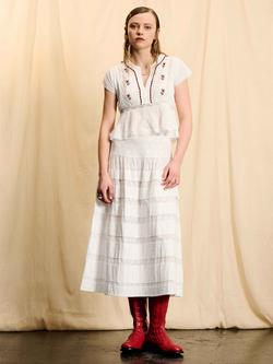 Brora Skye The Cotton Embroidered Short Sleeve Top, White - view 2, White