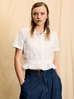 Brora Skye The Cotton Spot Short Sleeve Shirt, White, White