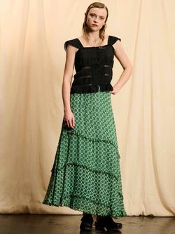 Brora Skye The Check Tiered Maxi Skirt, Khaki/Pistachio, Khaki/Pistachio